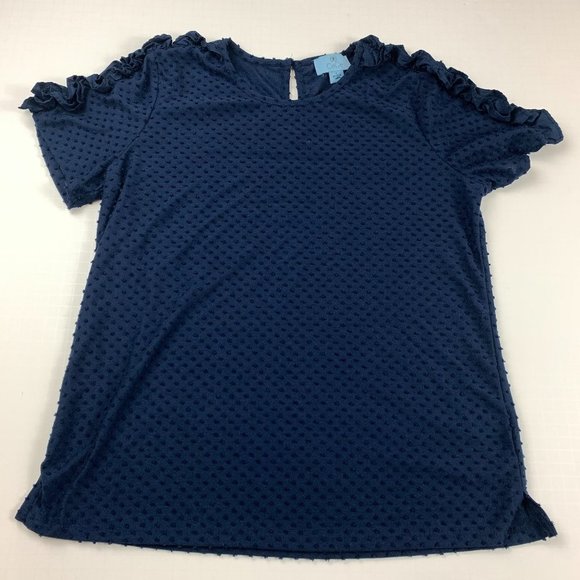 CeCe Navy Ruffle Sleeve Blouse, Size S, EUC - Picture 1 of 9